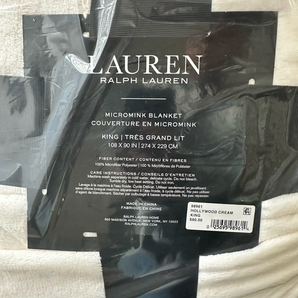 Lauren Ralph Lauren Hollywood Cream King Size Micromink Blanket - Picture 4 of 10